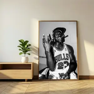 [Sale Up To 50%][No frame, Free Ship] Michael Jordan Poster, Vintage Basketball Print, Chicago Bulls Art, 90s Sports Wall Art, 3 Peat Cigar Print, Man Cave Decor Gift