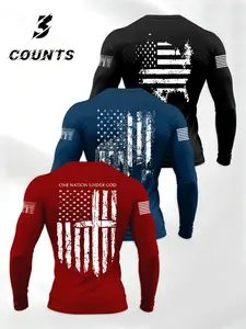Men's Street Style Sportswear Set, American Flag 1776 Print Long Sleeve, Casual Fit, Spring & Fall Wear, Comfortable and Stylish