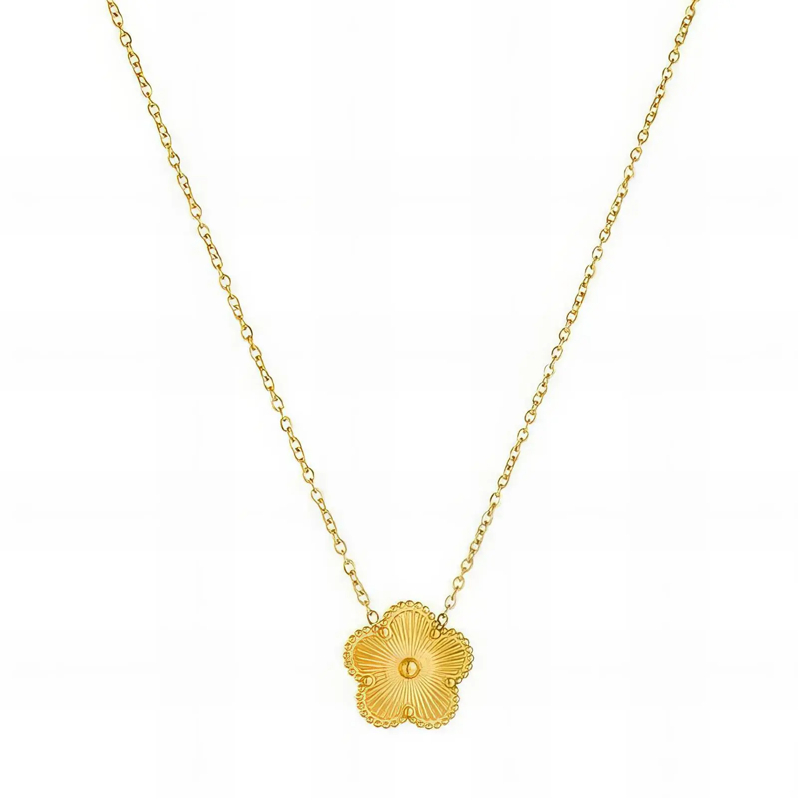 Flower Necklace Golden 18K Gold Plated Stainless Steel Waterproof Hypoallergenic Jewelry