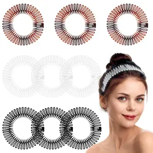Flexible Zig Zag Comb Headband,9 Pcs Plastic Circular Stretch Hair Headband with ,Non Slip Comb Headbands for Women Girls,Classic Design Curly Hair Headwear Accessories