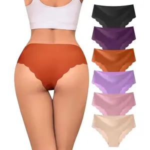 Sexy Seamless Underwear Wave Edge No Show Bikini Panties V-waist Ice Silk Hipster Lady Cheeky Invisibles Briefs 6 Pack