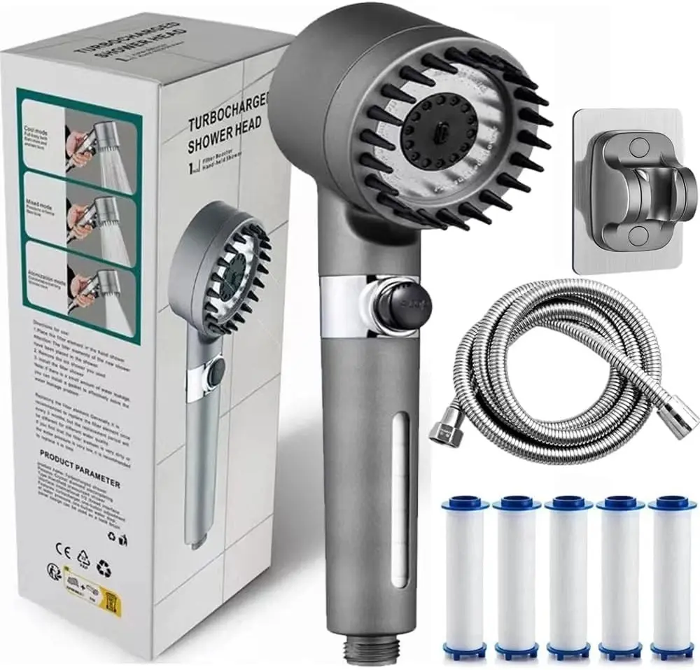 Filtered Shower Head with Handheld, High Pressure Water Flow and Multiple Spray Modes Shower Head with Filter, Power Wash for Hard Water,Showerhead with ON/OFF Switch for Pets Bath,Summervibes