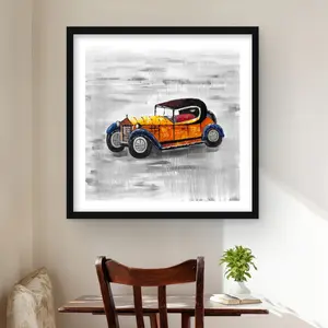 Begin Home Decor C1FM24245VERF2 24 x 24 in. Yellow Vintage Car Toy - Children Art Orange Framed Print Wall Art