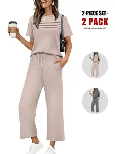 2026 Women's Comfy Lounge Set, Short Sleeve Tunic Top & Drawstring Crop Pants, Casual Home Wear, Comfortable Sleepwear for Women