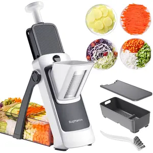 SupMaKin Newly Upgraded Multifunctional Kitchen Utensils Vegetable Cutting Slicer - Kitchen Gadgets with Adjustable Modes, Large Suction Cup Base for Stable Placement, Ergonomic Grip, Detachable Cutter Set