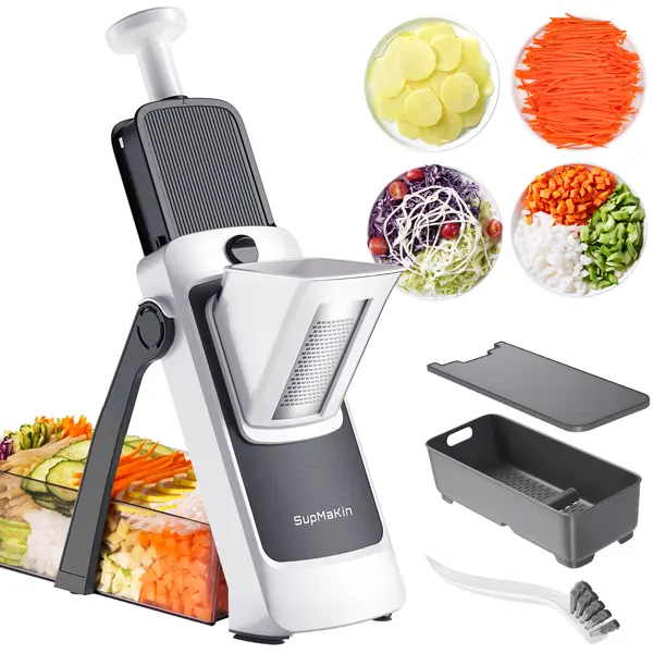 SupMaKin Newly Upgraded Multifunctional Kitchen Utensils Vegetable Cutting Slicer - Kitchen Gadgets with Adjustable Modes, Large Suction Cup Base for Stable Placement, Ergonomic Grip, Detachable Cutter Set
