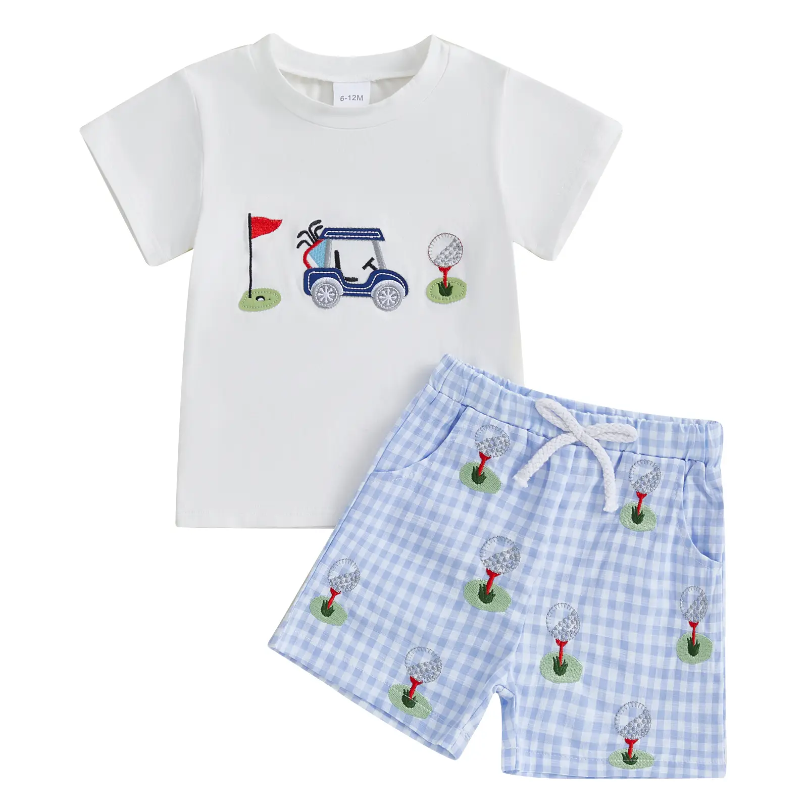 Toddler Baby Boy Golf Outfit Golf Cart Hole T Shirt Tops Plaid Shorts Set Summer Vocation Clothes 0 6 12 18 Months 2T 3T