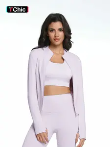 Women's Sporty Jacket with Thumbholes, Zipper and High Neck, Long Sleeve Casual Top, Indoor/outdoor Sports Clothing