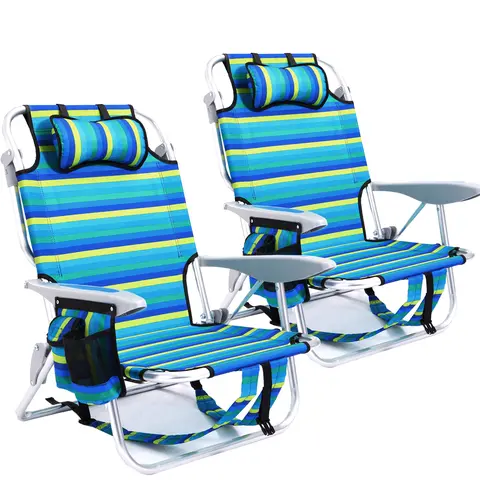 【Fall Deals】Durable Adult Portable Oxford Fabric Folding Camping Chair, 20"x20"x30", Lightweight Aluminum Alloy Frame, 4-Position Ergonomic Lay-Flat Reclining Backrest, 300 – 349 Lb Capacity, Backpack Bag, Headrest, Armrest, Secure Cup Holder