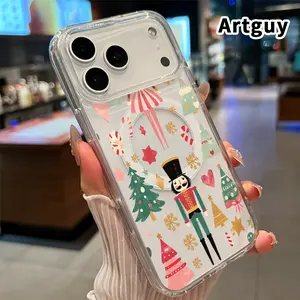 Magnetic Soft Phone Case for iPhone 17 16  Pro Max Plus 15 14 13 12 11 Air E Nutcracker Christmas Dream Pattern Anti-Yellowing Shockproof ultra-thin Silicone Crystal Transparent Acrylic Large Hole Cover Supports Wireless Charging