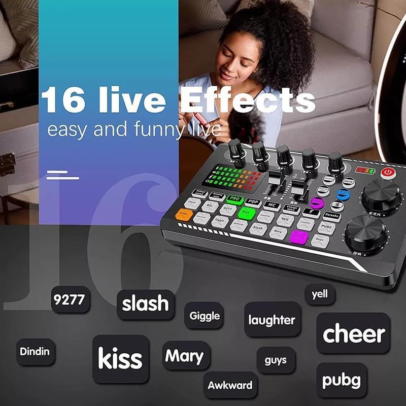 Facmogu F998 Live Sound Card Audio Mixer, Podcast Audio Interface with DJ Mixer Effects, Voice Changer with Sound Effects for PS4 PS5 Karaoke Tiktok YouTube Live Streaming Record Gaming