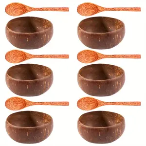 12-Piece Handmade Coconut Bowls Set with Wooden Spoons – Natural Food Bowl for Acai, Salad, Ramen | Eco-Friendly Kitchen Essentials