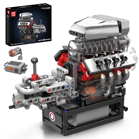 Mould King 10225 V8 Running Engine Motor Brick Kit, 855-Piece Unisex Interlocking Building Block DIY Engineering Model, STEM Toy for Open-Ended Play, Collectible Construction Set, Valentine's Day Gift for Above 12 Years Old