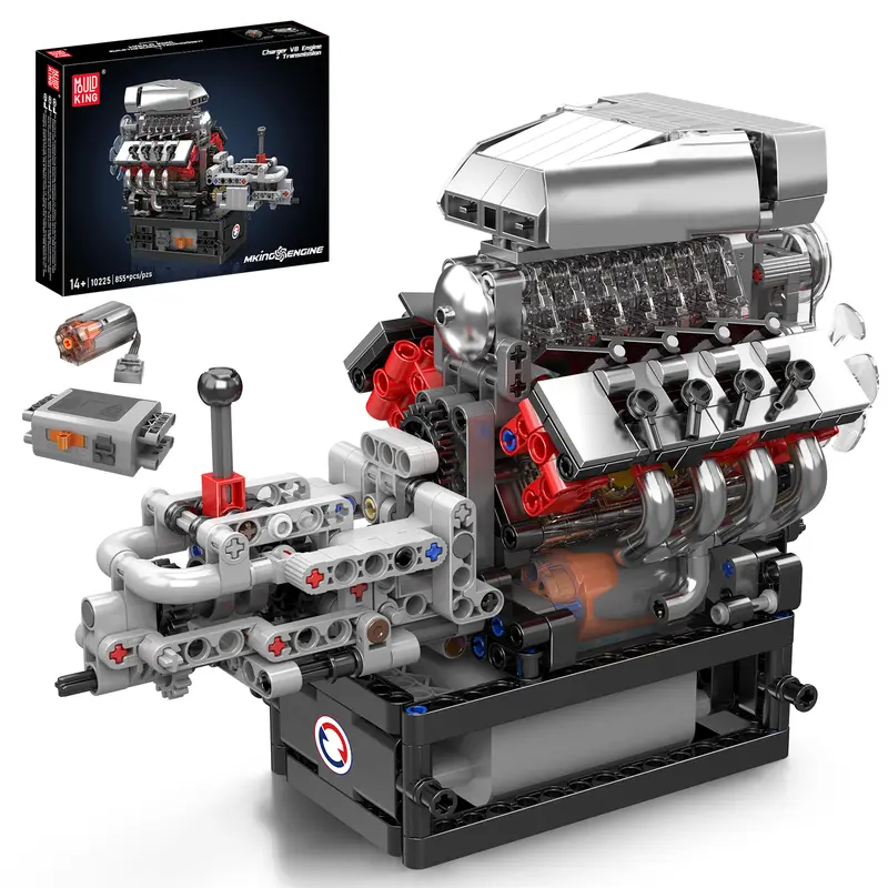 Mould King 10225 V8 Running Engine Motor Brick Kit, 855-Piece Unisex Interlocking Building Block DIY Engineering Model, STEM Toy for Open-Ended Play, Collectible Construction Set, Valentine's Day Gift for Above 12 Years Old