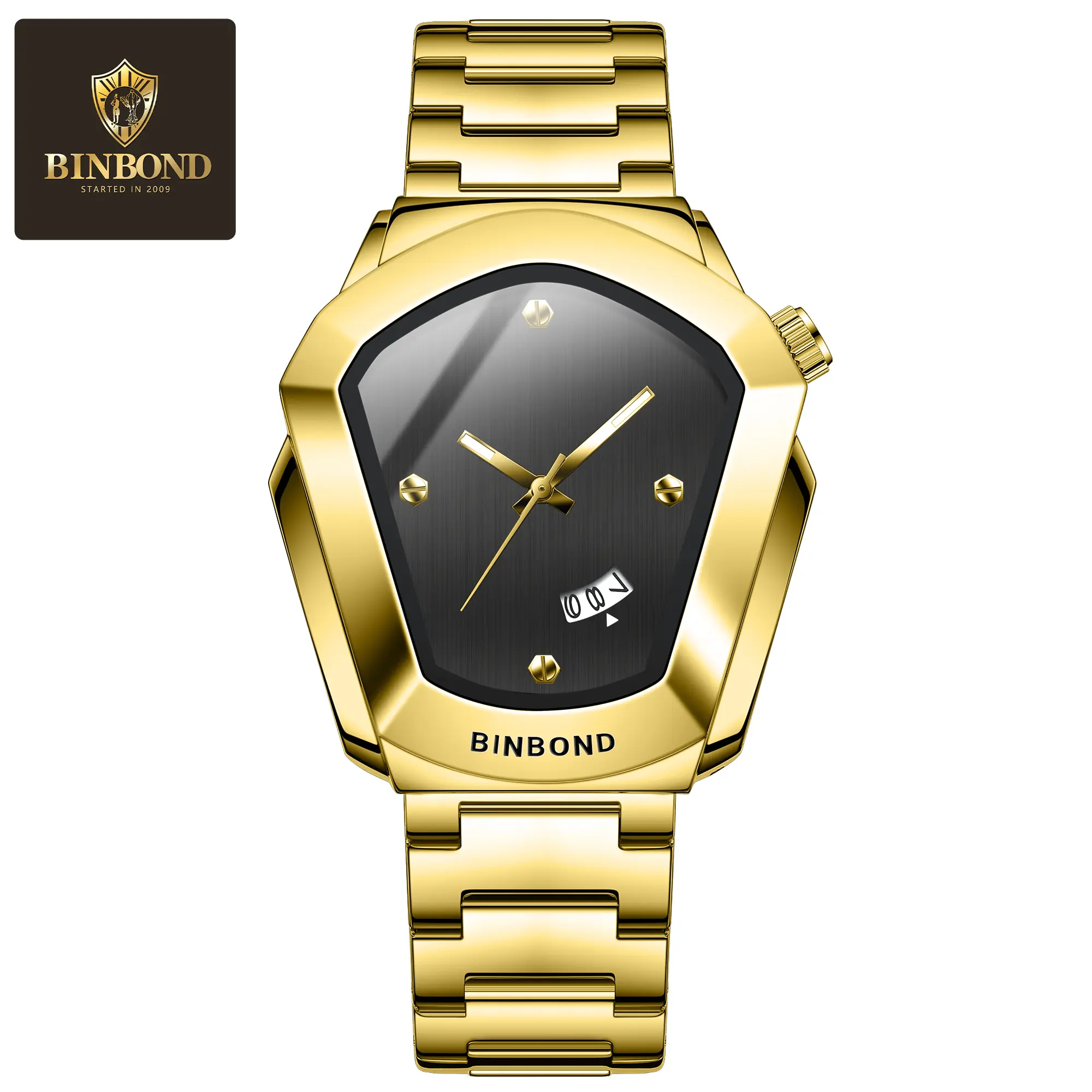 *BINBOND -- Men's Multifunctional Wristwatch, featuring an original Swiss movement, equipped with a date function, a 43mm dial, a sapphire crystal glass, a stainless steel strap, and a luminous and water-resistant design.