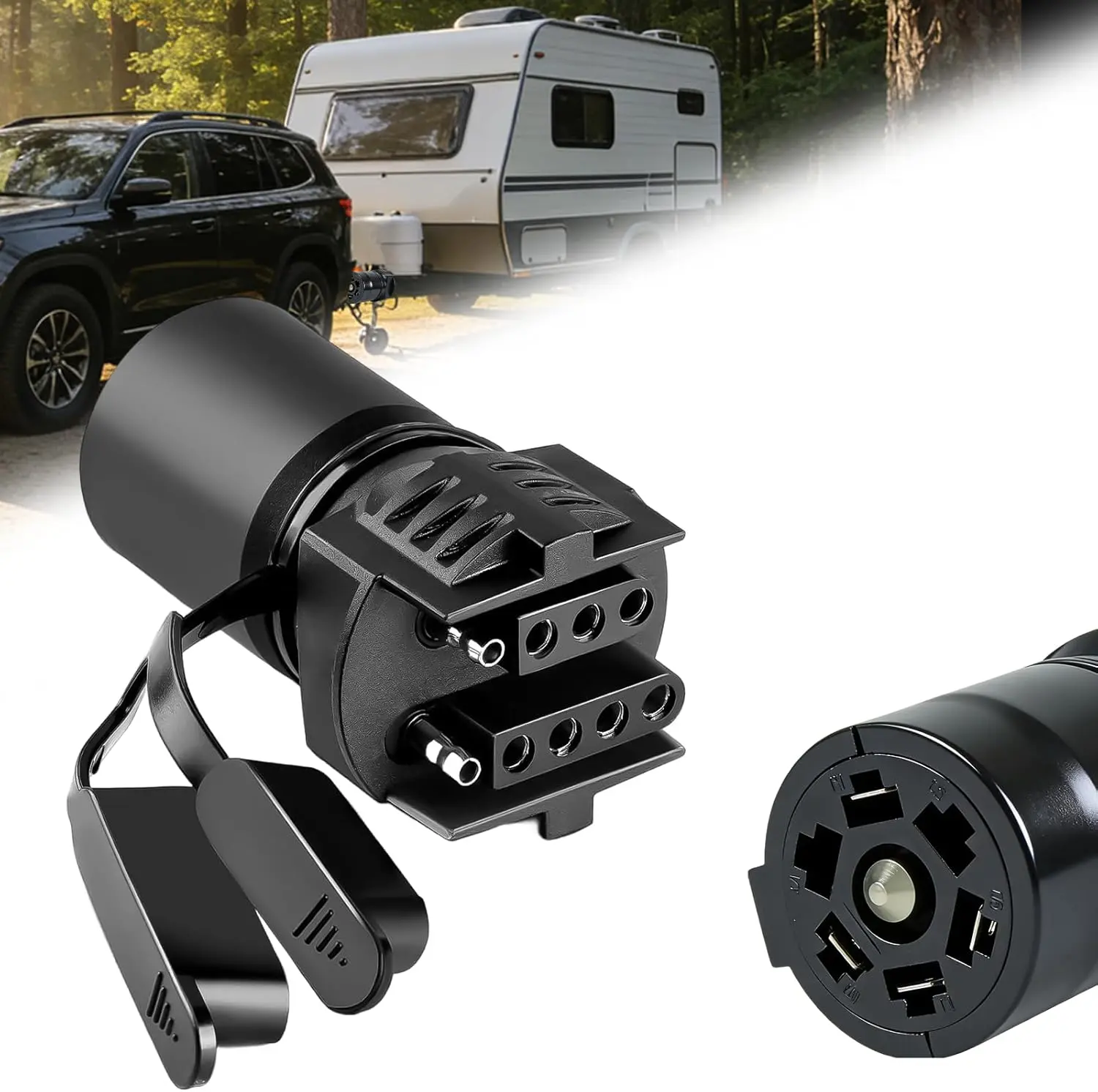 2-in-1 Flat Blade Trailer Adapter - 7 Pin to 4 and 5 Flat Blade Connector, Weatherproof for Trailer Tow Hitch