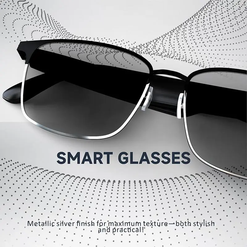 Male and female smart glasses, Bluetooth glasses with photochromic lenses, built-in microphone and speaker, anti blue light lenses with hands-free hearing and voice control, complimentary travel adapter, travel cp
