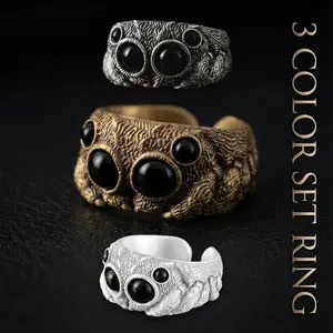 JumpingSpiderRing 3-Color Set Creative Exaggerated Animal Adjustable Fashion Ring