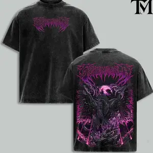 Monster Hunter Gore Magala Heavy Metal Vintage Washed Oversized T-Shirt | Purple Neon Graphic Tee | Faded Grunge Streetwear LBG