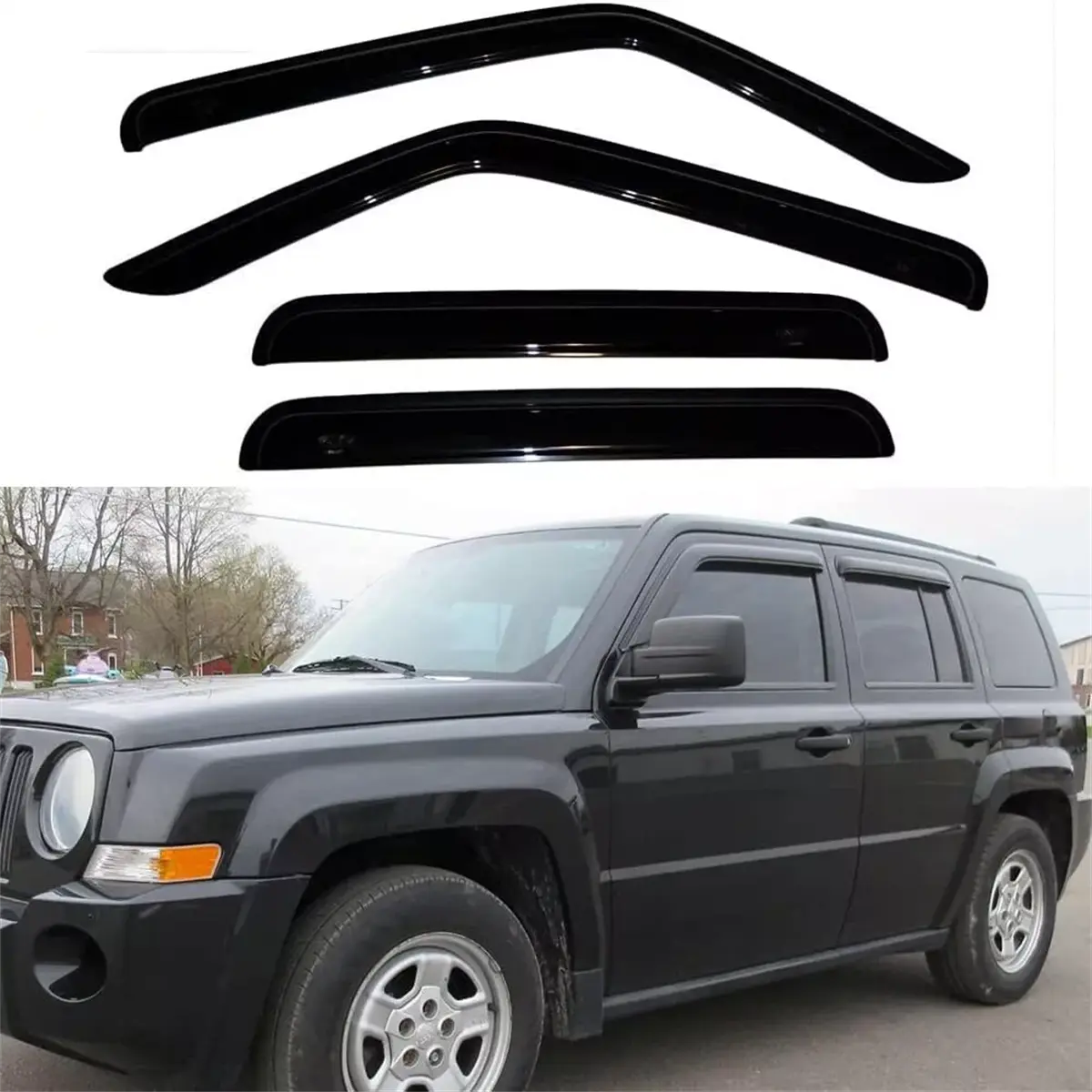 Dark Smoke Tint ABS Side Window Deflectors - Custom-Fit Curved Visors for 2007-2017 Patriot, Weatherproofing External Mount Rain Shields with Odor Removal, 108x5x12mm Car Exterior Accessories, Vehicle-Specific