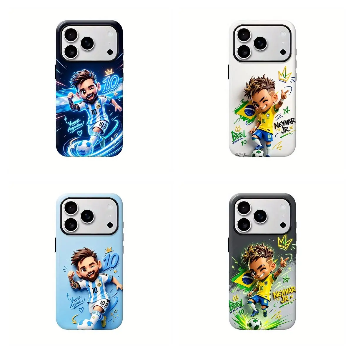 3D Cartoon Football Superstar Graffiti Smartphone Case - Shockproof Handheld Devices Protector, E-Commerce Mobile Accessory for iPhone 11 12 13 14 15 16 17 Pro Max, Ideal for Football Fans
