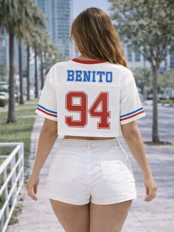 Ben Apparel Benito-Inspired SUPA POWL Football Cropped Jersey – Trendy Mesh Crop Top, Game Day Fan Outfit for Women