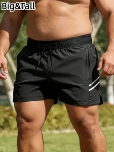 Men's Plus Size Gym Shorts, Quick-Dry Breathable Fabric, Elastic Waistband + Drawstring, Side Pockets, Comfortable Fit for Sport & Daily Use, Drawstring Active Shorts