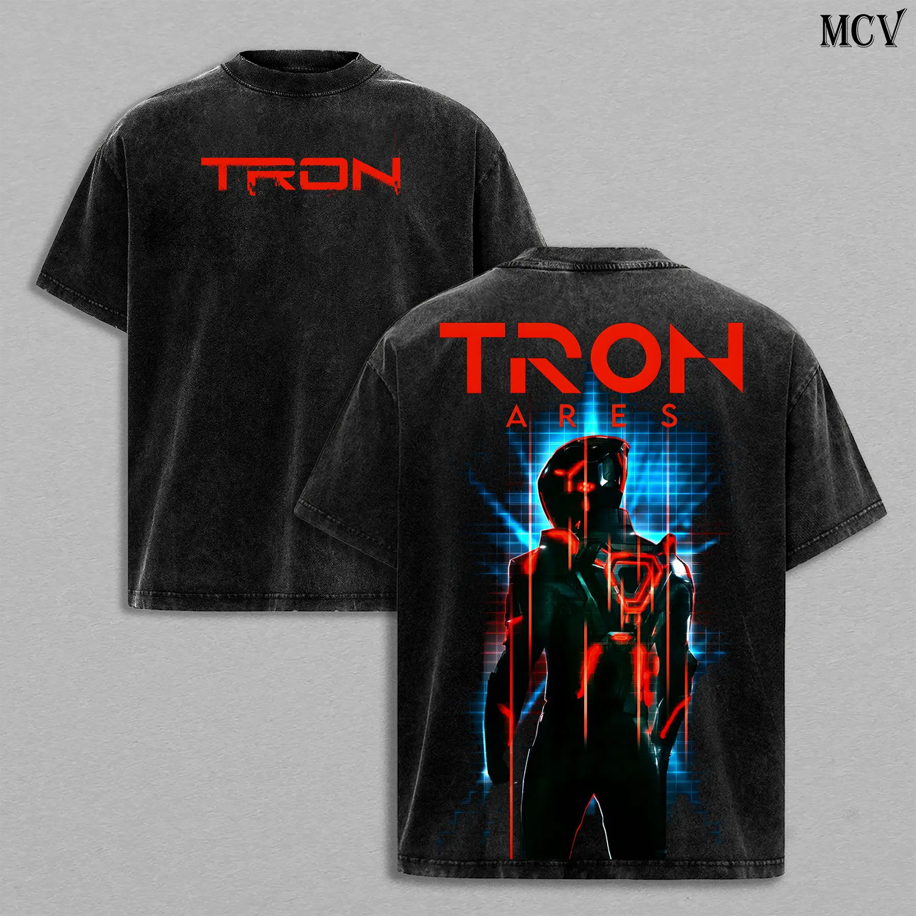 Tron Ares Movie Tee – Neon Grid Sci-Fi Graphic Top, Vintage Washed Oversized Heavy Cotton T-Shirt, Futuristic Digital World Retro Streetwear, Unisex Movie Inspired Tee for Fans