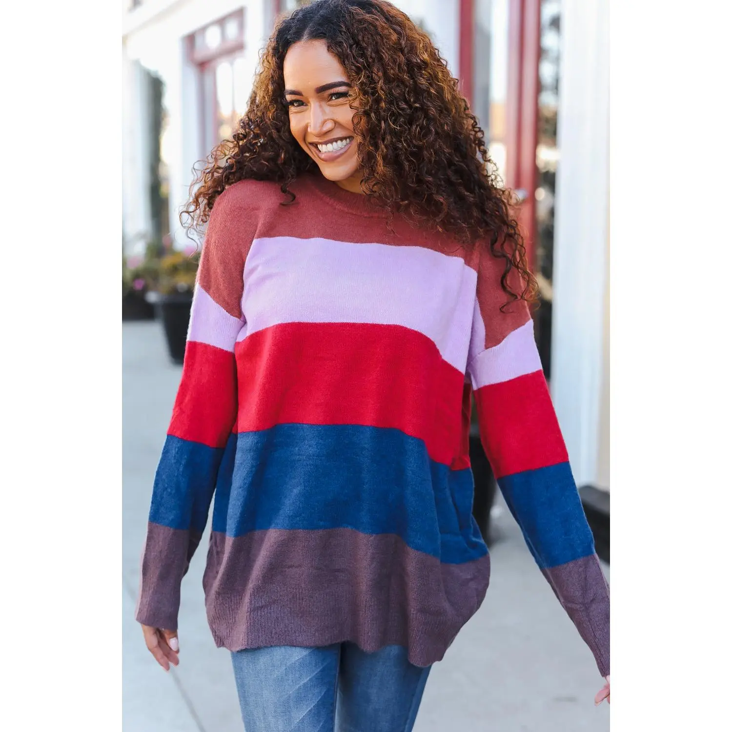 Lock Eyes Lilac Multi-Stripe Ribbed Knit Sweater Pullover