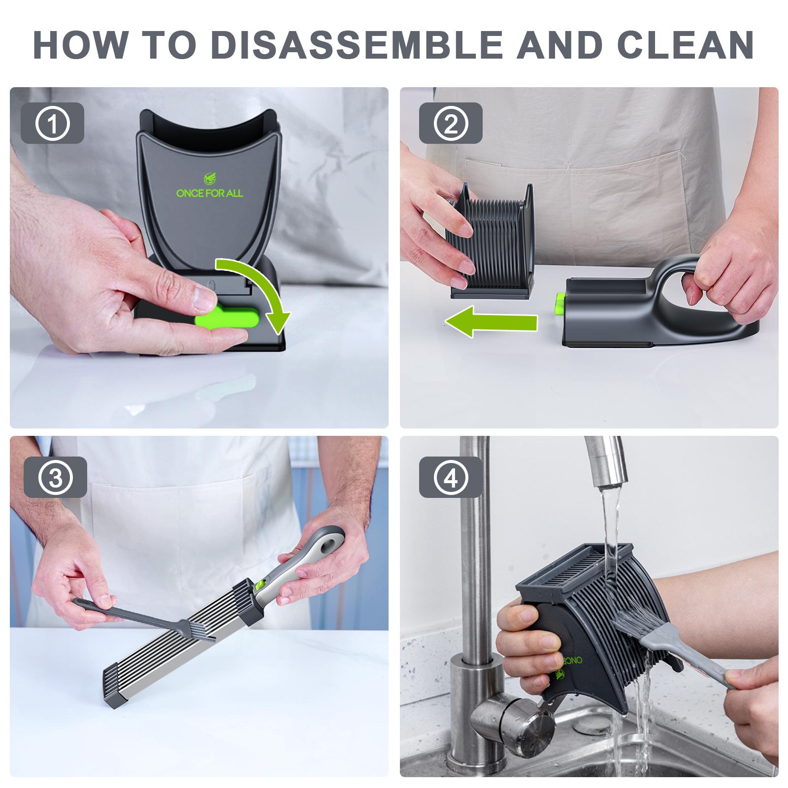 【ONCE FOR ALL】Manual Meat Slicer for Fresh Raw Meat (with Steady Grip), Meal Prep for the Week, Adjustable Thickness 2mm or 4mm, 17 Blades get 18 Fresh Meat Slicer, Meat Cleavers can be Sliced, Striped, Diced -Gray Fruit Chopping Appliance Kitchen Utensil