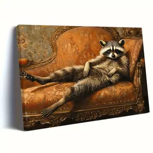 Whimsical Raccoon Canvas Art Print, Vintage Style William Ado Wall Decor, Perfect for Living Room or Office, Ideal Valentine's Day or Easter Gift, Raccoon Decor Fade-Resistant Waterproof canvas wall art