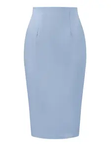 INSPIRE CHIC Women's Wear to Work Pencil Skirts Business Knee Length High Waist Bodycon Suit Skirt Grey Blue