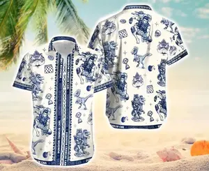 Dungeon Crawler Carl Hawaiian Shirt Men Women Loose Fit Casual Beach Summer Festival Streetwear Aloha Button Up WWE Fan Cool Breathable Unisex Dinosaur Fantasy Print Vacation Outfit