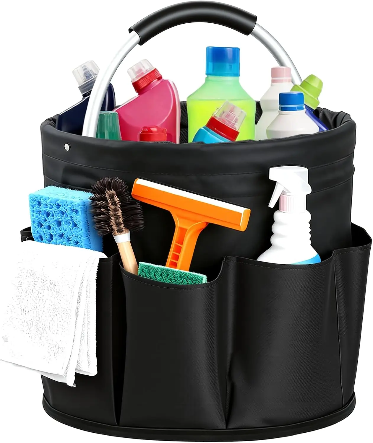 Cleaning Caddy with Handle, for Cleaning Supplies Organizer Bucket | Foldable Storage Tote with 6 Pockets,17L Large Capacity Basket for Household Organizer,Laundry Room,Bathroom & Home