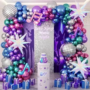 K-Pop Theme Balloon Arch Kit 180 Pcs Disc Metallic Music Note Star Foil Party Backdrop Set Decor Kit