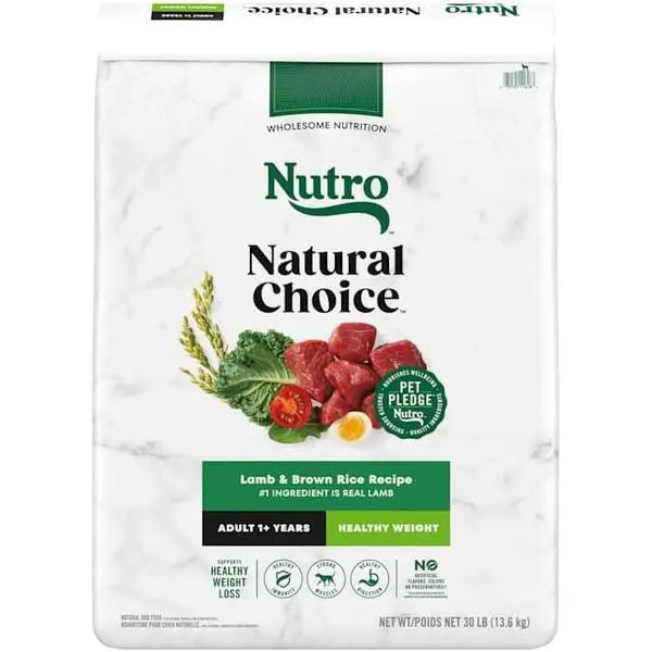Nutro Natural Choice Dry Dog Food, Adult Healthy Weight Management Dog Food Dry Lamb and Brown Rice Recipe, 30 lbs.