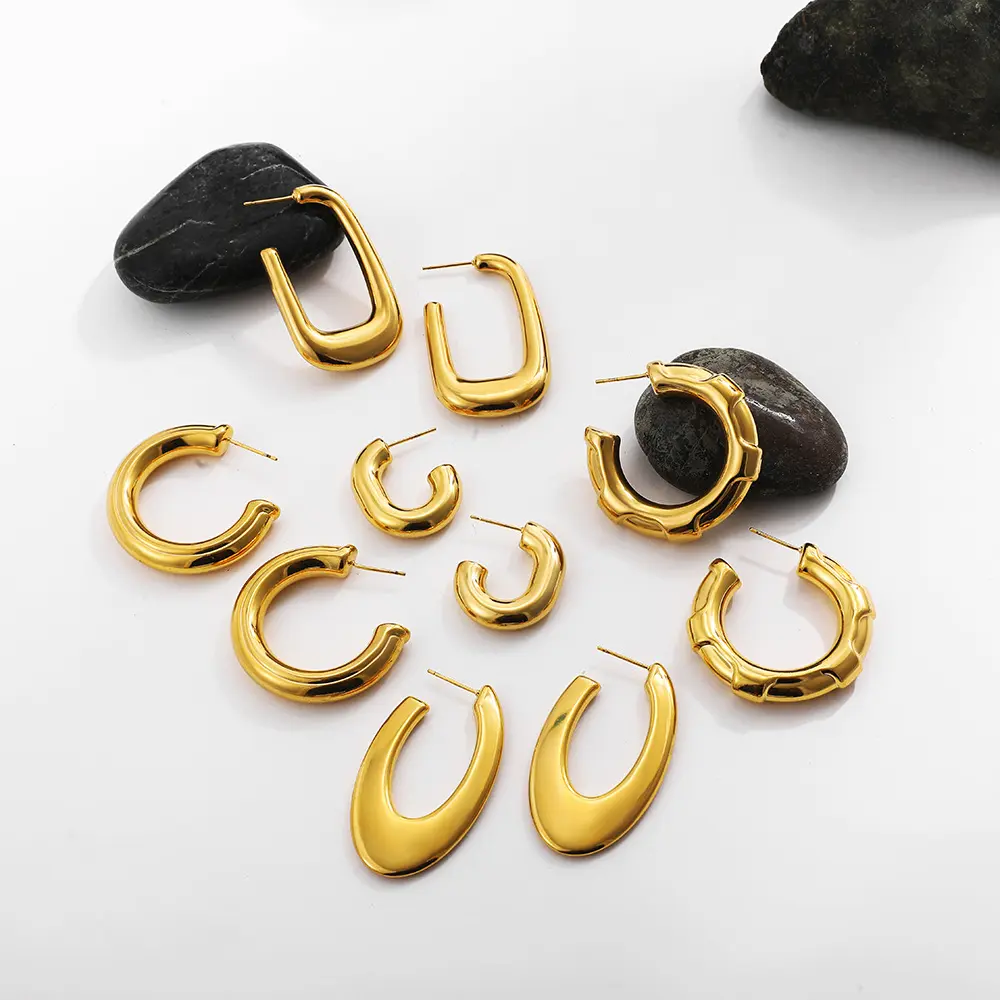 Stainless steel 18k gold earrings, simple and exaggerated C-shaped studs, cool and minimalist U-shaped circle earrings