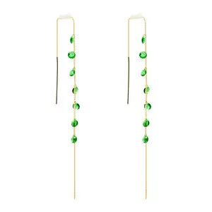Meteor Shower Adjustable Earrings, Fine-Link Chain, Hypoallergenic, 14k Gold Plated, Lead-Free, Nickel-Free, Emerald Drop Earrings
