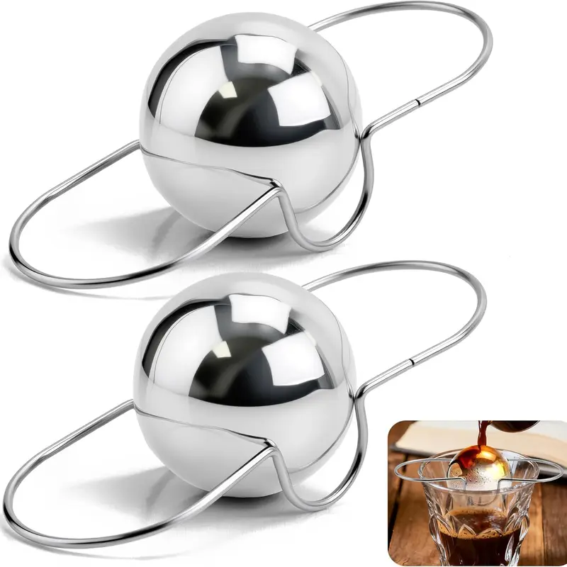 2-Pack Stainless Steel Espresso Chilling Balls - Heat-Resistant Machine-Made Coffee Equipment with Own Storage Box (Storage Box Included), Modern Coffee-Making Tools for Cooling & Bitterness Removal, Kitchen Upgrade Add-Ons