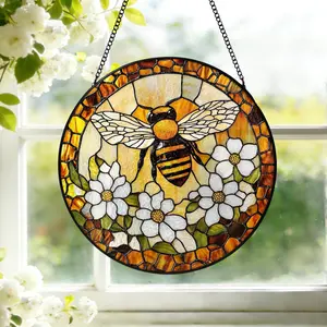 Custom Bee Acrylic Suncatcher – Bumble Bee Window Hanging, Honeybee Garden Art, Personalized Mother’s Day Gift for Grandma