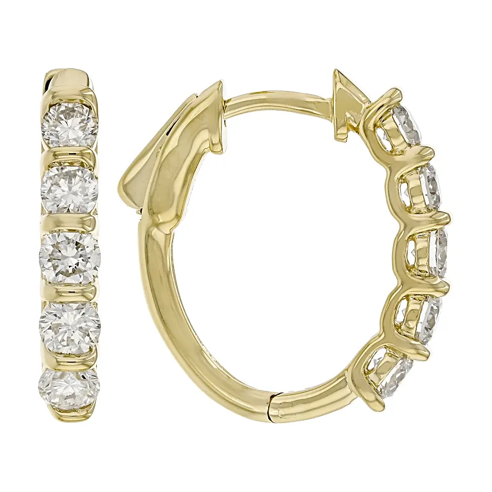 JTV White Lab-Grown Diamond H SI1 14K Yellow Gold Over Sterling Silver Huggie Hoop Earrings 1.00ctw