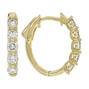 JTV White Lab-Grown Diamond H SI1 14K Yellow Gold Over Sterling Silver Huggie Hoop Earrings 1.00ctw