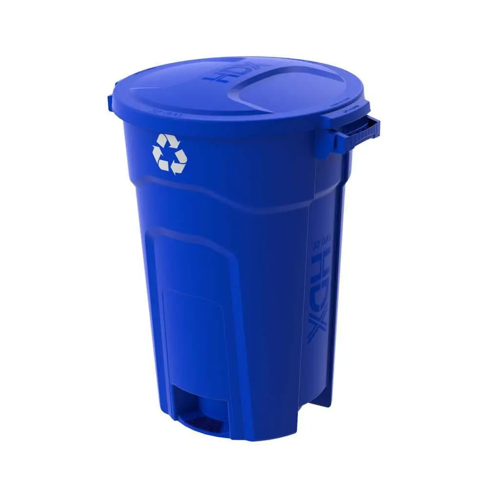 32 gal. Blue Heavy Duty Outdoor Recycling Trash Can with Domed Lid