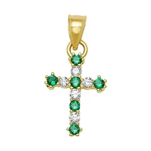 10K/14K Solid Gold Solitaire Charm with Gemstone - NEWC-024 WHITE + GREEN
