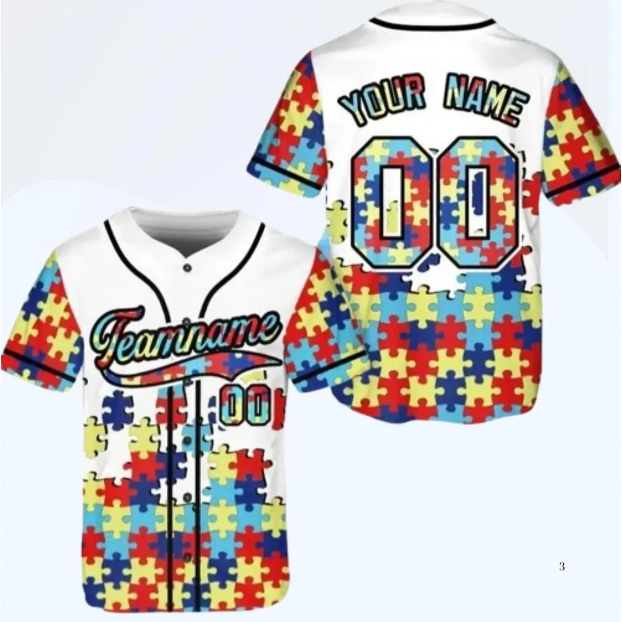 Personalized Autism Awareness Baseball Jersey, Custom Name and number Puzzle Autism Baseball Jersey, Autism Support Baseball