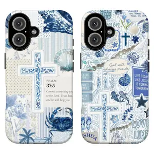 FL-Blue Coastal Christian Collage Phone Case,Blue & White Ocean Cross Scripture Protective Cover For iPhone 11 12 13 14 15 16 17 Air Pro Max for Samsung S26 S25 S24 S23 S22 S21 Case,Gift for her/him