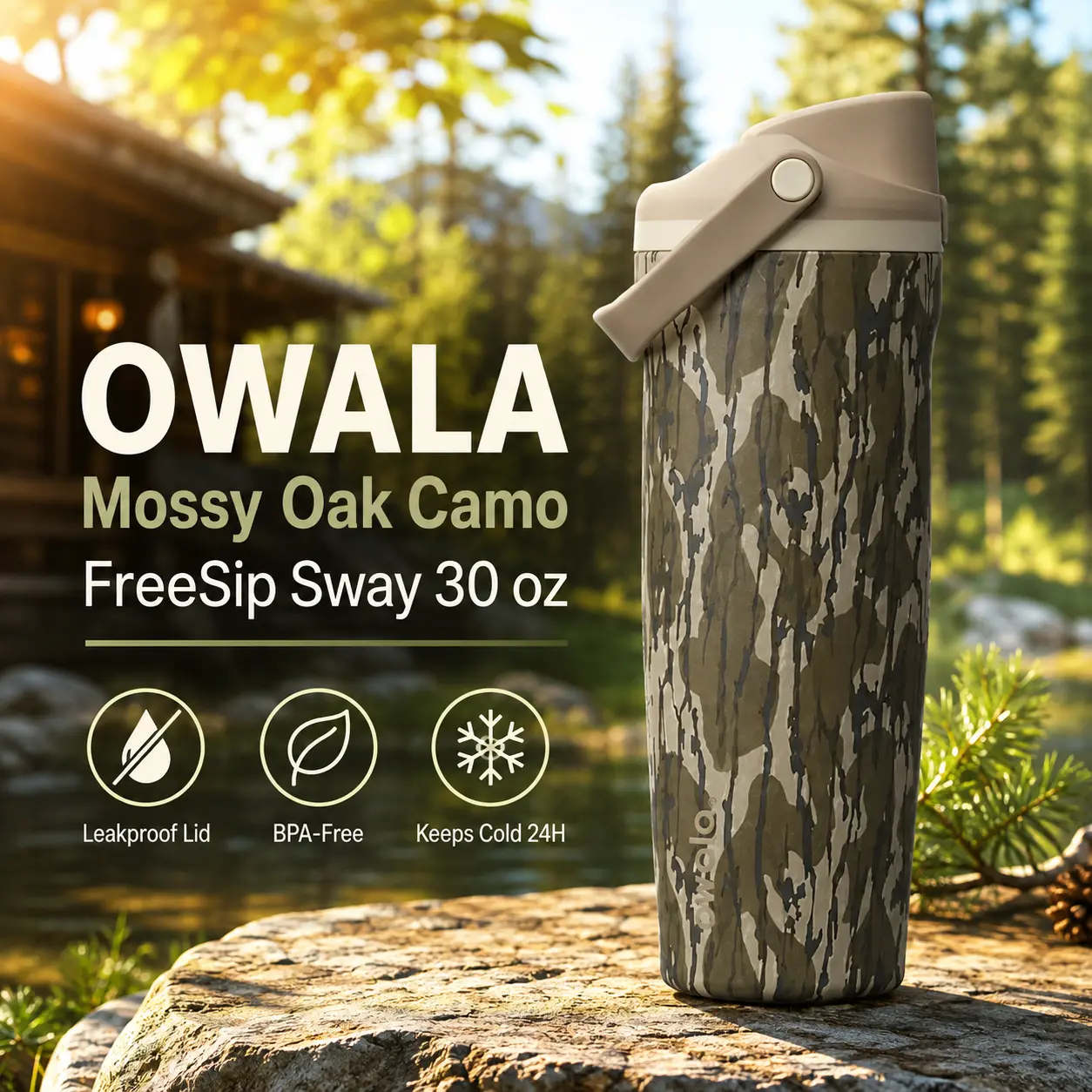Owala Camo FreeSip Sway 30oz Tumbler Leakproof Insulated Stainless Steel Adventure Travel Gift for Outdoors