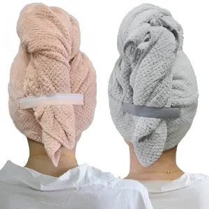 2 Pack  Microfiber Hair Towel Wrap for Women,43 inch X 24 inch Anti Frizz Hair Drying Towel with Elastic Strap,Hair Wrap Towels Absorbent Quick Dry Hair Turbans for Drying Long Hair