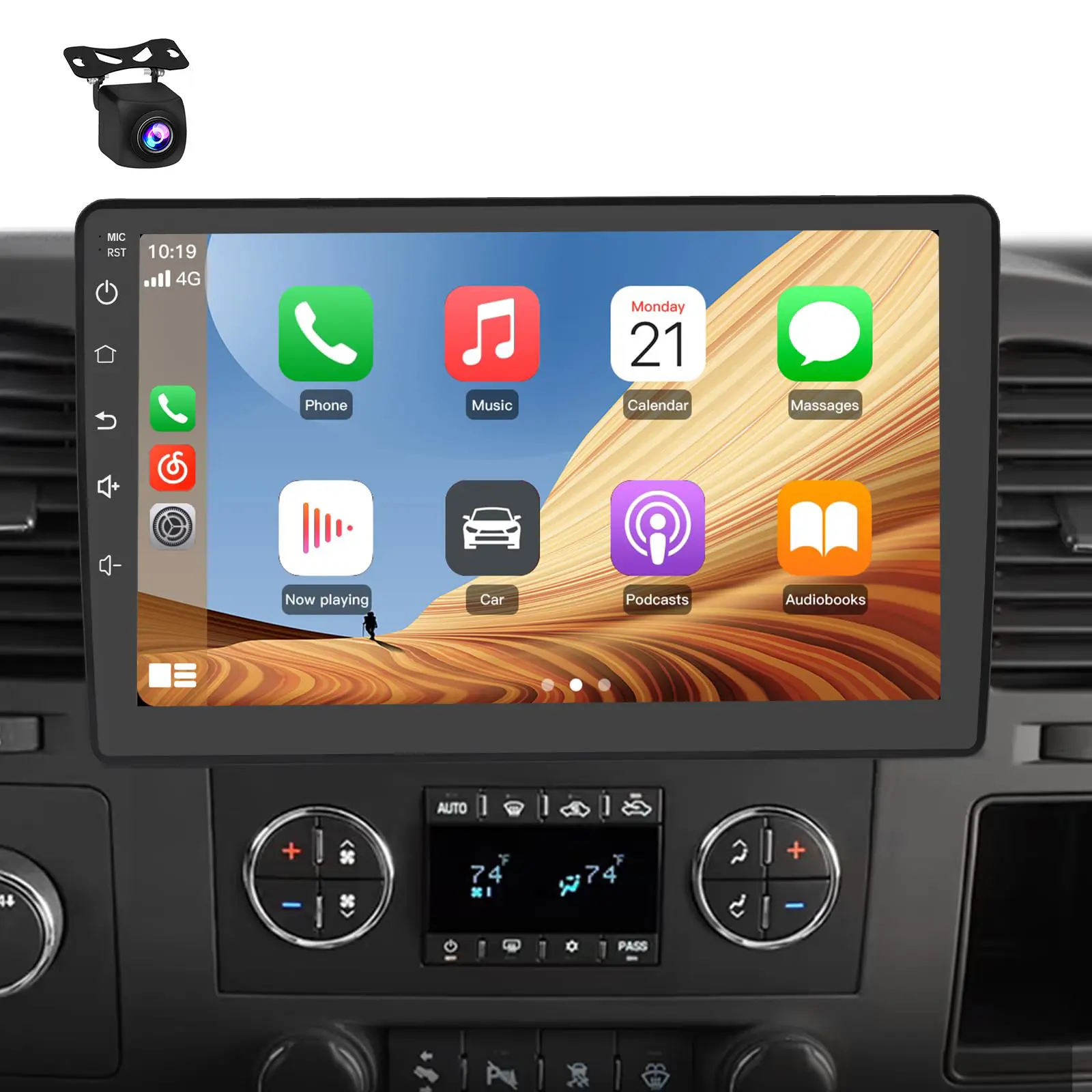 10 in Car Media Player Touchscreen for Chevy Chevrolet Silverado, Tahoe, Equinox & GMC Sierra, Yukon, with Wireless CarPlay, Android Auto, GPS Navigation, Wi-Fi, Bluetooth, SWC Car Radio Stereo