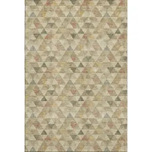 HomeRoots 651234 5x8 ft. Beige, Red & Salmon Geometric Washable Machine-Made Rectangular Area Rug with UV Protection, Washable Area Rugs, Rectangular Area Rugs